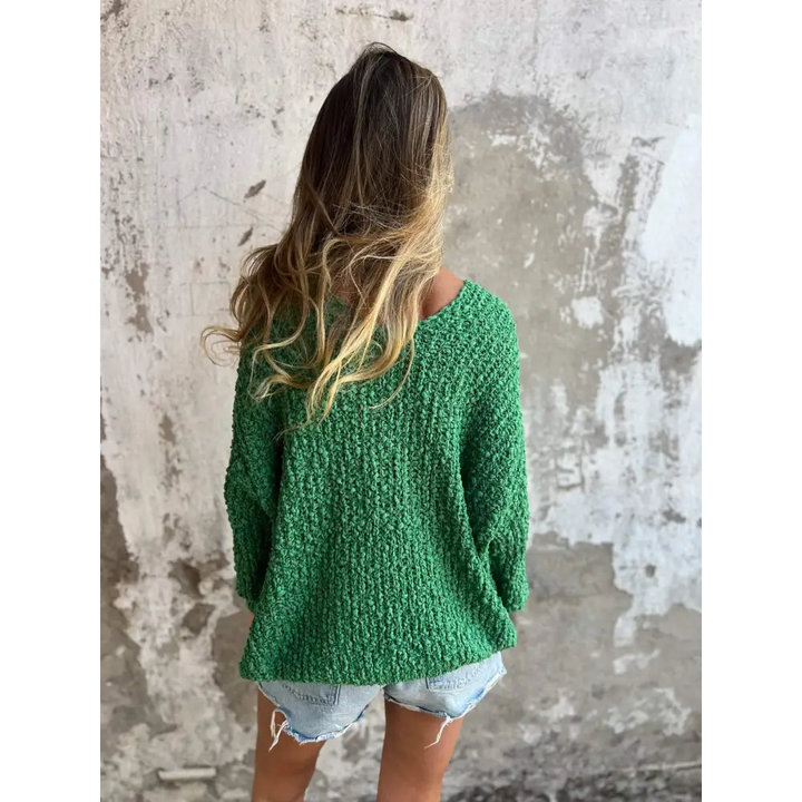 Top de Malha com Mangas Compridas e Decote em V