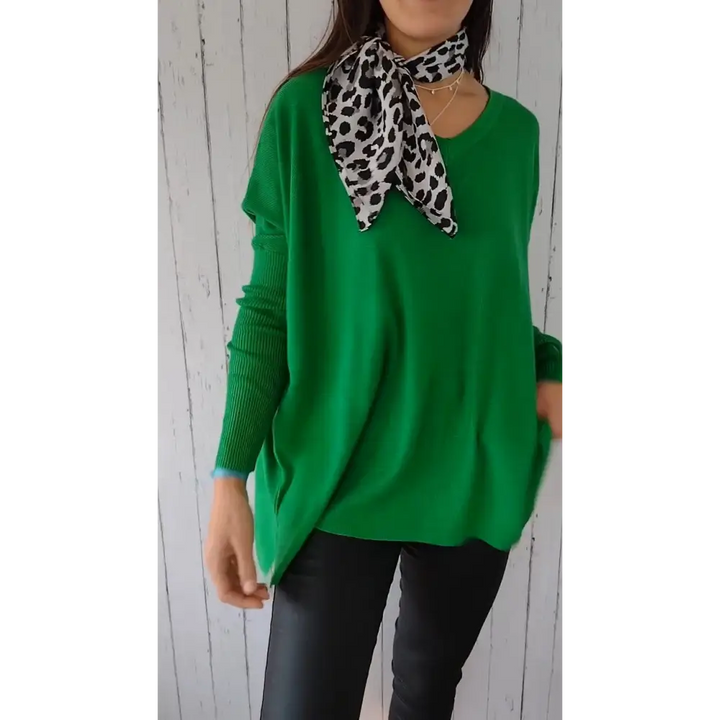 Top de Malha com Mangas Compridas e Decote em V