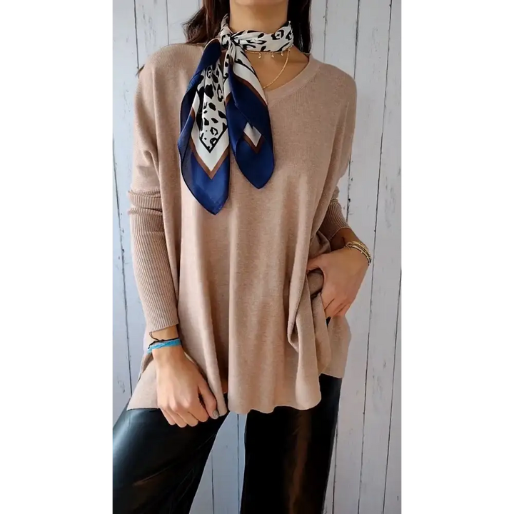 Top de Malha com Mangas Compridas e Decote em V