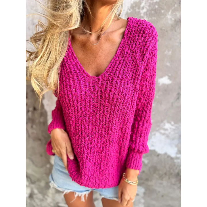 Top de Malha com Mangas Compridas e Decote em V