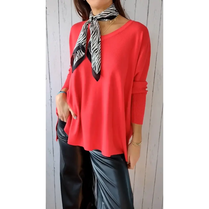 Top de Malha com Mangas Compridas e Decote em V