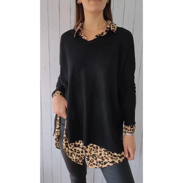 Top de Malha com Mangas Compridas e Decote em V