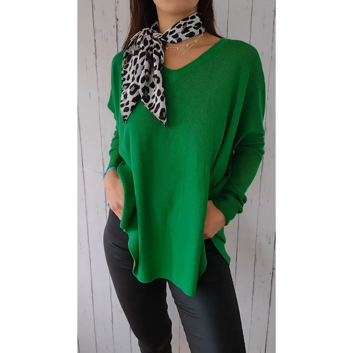 Top de Malha com Mangas Compridas e Decote em V