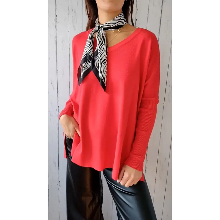Top de Malha com Mangas Compridas e Decote em V