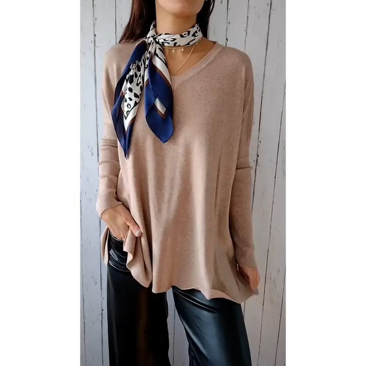 Top de Malha com Mangas Compridas e Decote em V