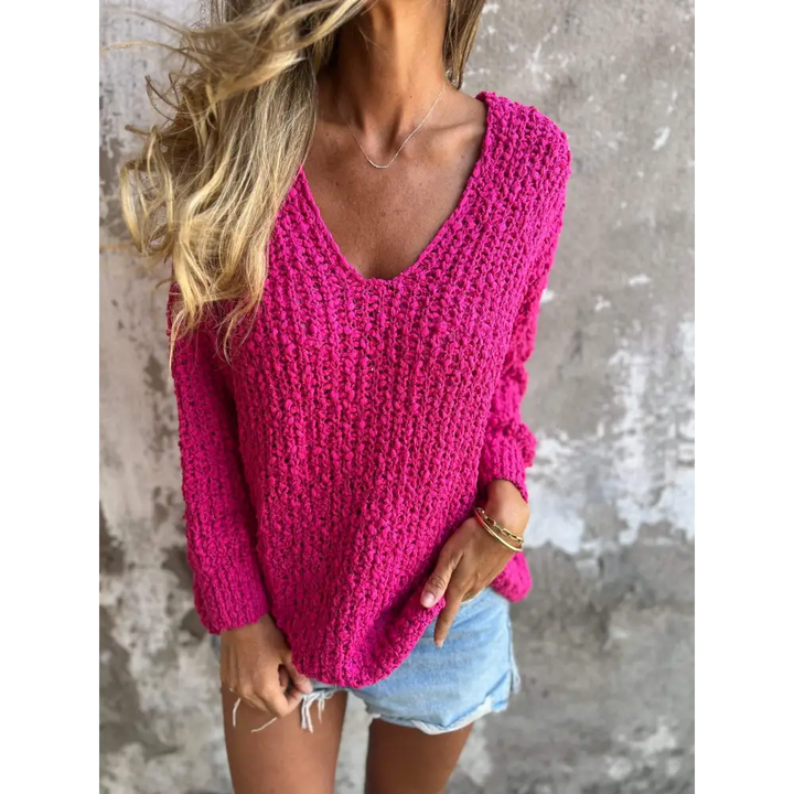 Top de Malha com Mangas Compridas e Decote em V