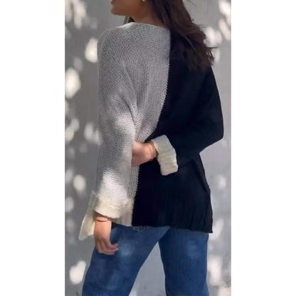 Top de malha feminina com textura e cores contrastantes