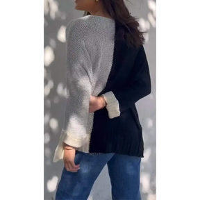 Top de malha feminina com textura e cores contrastantes
