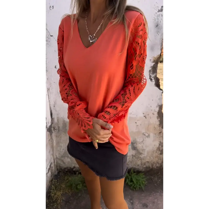 Top de Patchwork Vazado com Decote em V