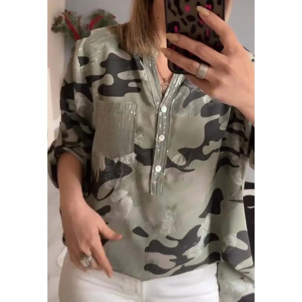 Top estampado com decote em V