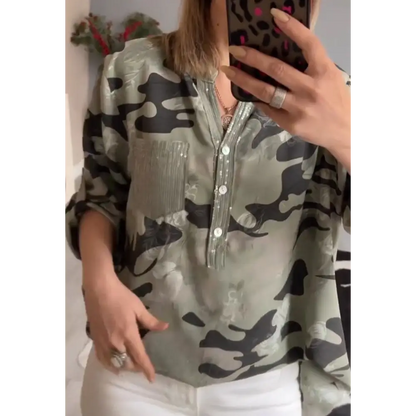 Top estampado com decote em V