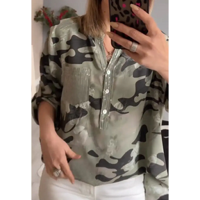 Top estampado com decote em V