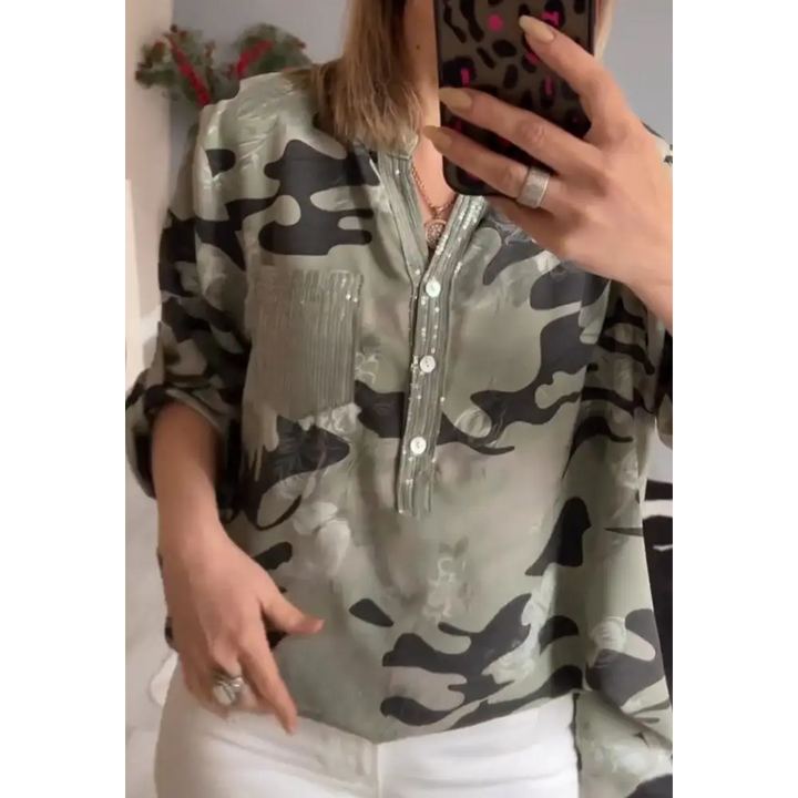 Top estampado com decote em V