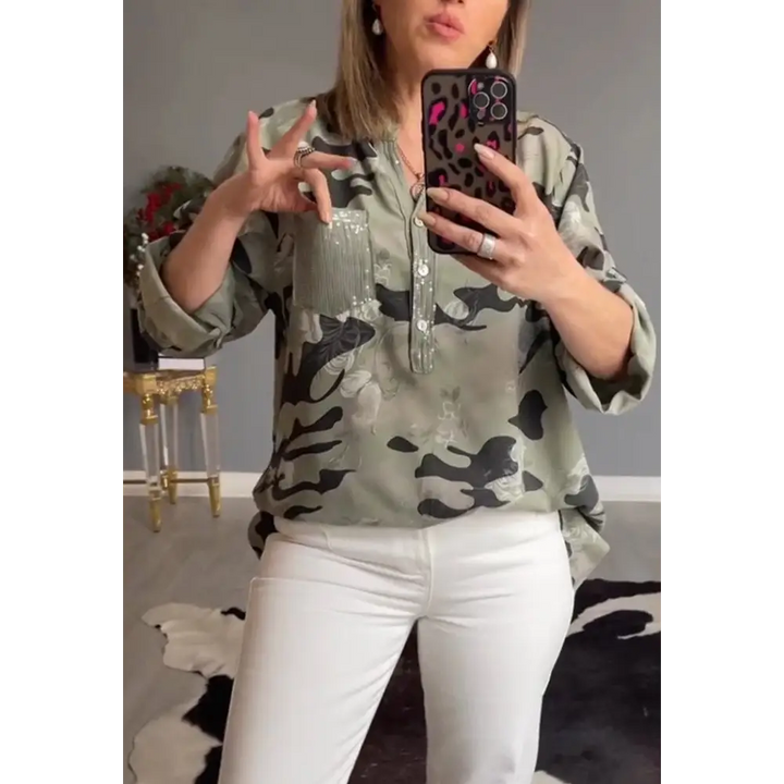 Top estampado com decote em V