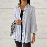Top Feminino Casual com Gola de Lapela e Manga Flare