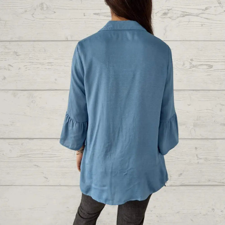 Top Feminino Casual com Gola de Lapela e Manga Flare