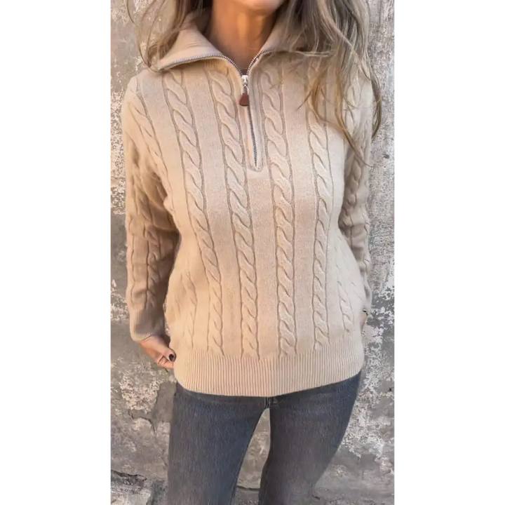 Top Feminino Casual de Outono com Lapela e Meio Zíper