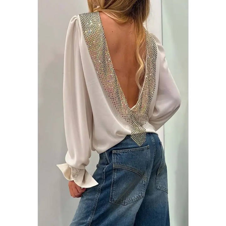 Top Feminino com Decote nas Costas e Aplique de Diamantes