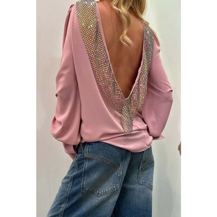 Top Feminino com Decote nas Costas e Aplique de Diamantes