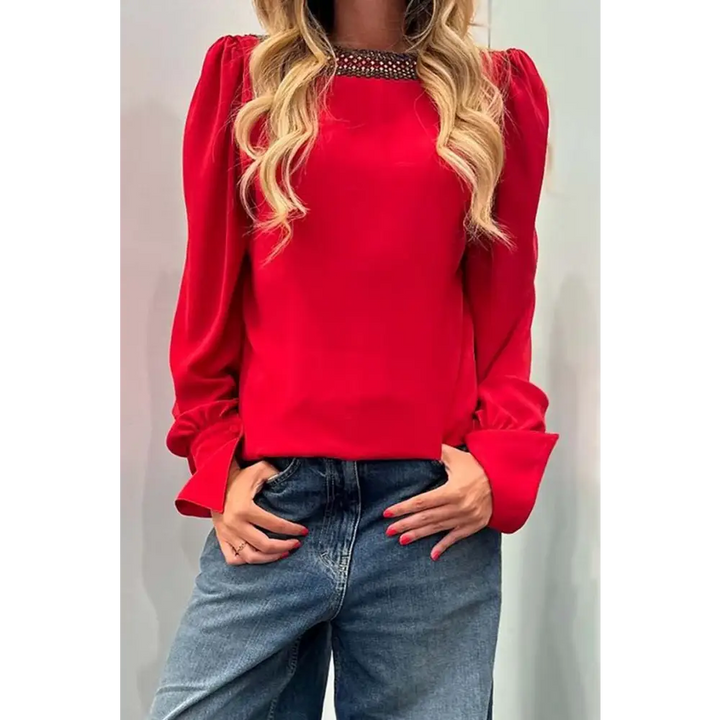 Top Feminino com Decote nas Costas e Aplique de Diamantes