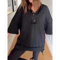 Top Feminino com Gola de Lapela e Meia Abotoação