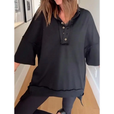 Top Feminino com Gola de Lapela e Meia Abotoação