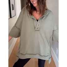 Top Feminino com Gola de Lapela e Meia Abotoação