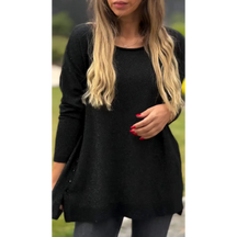 Top Feminino de Cor Sólida com Gola Redonda e Manga Longa