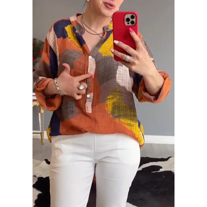 Top floral com decote em V