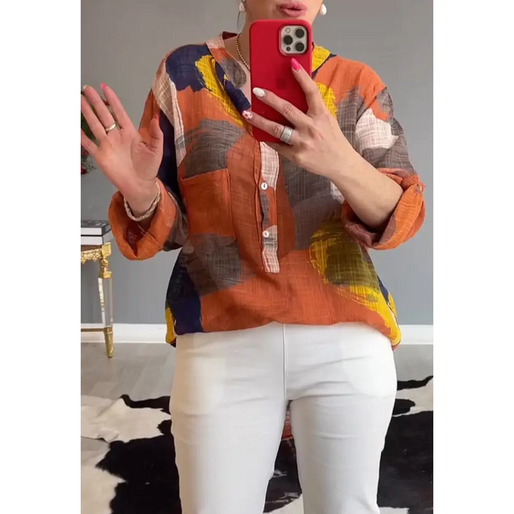 Top floral com decote em V