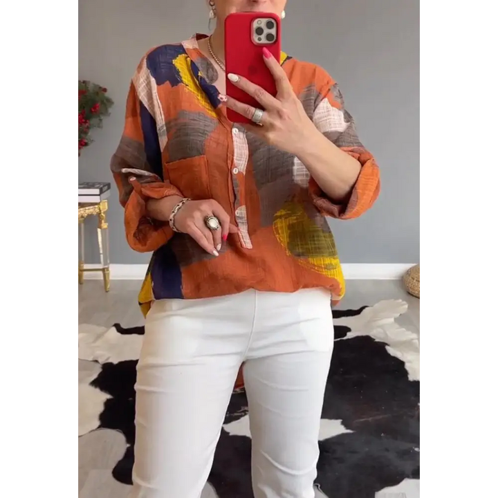 Top floral com decote em V