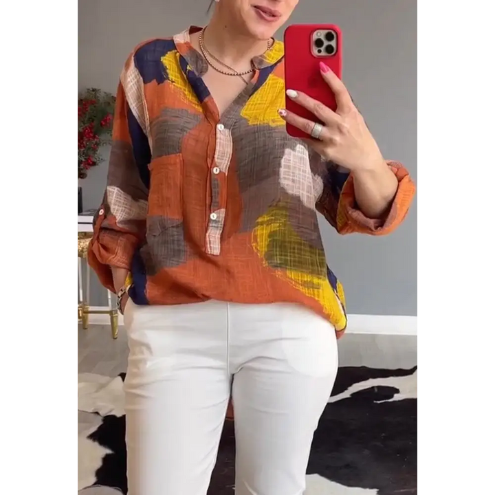 Top floral com decote em V