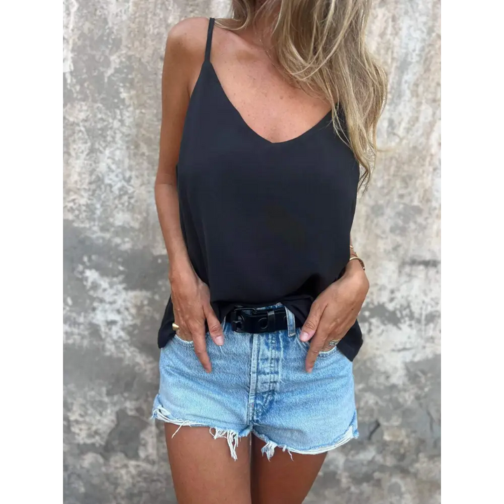 Top halter de cor sólida com decote em V