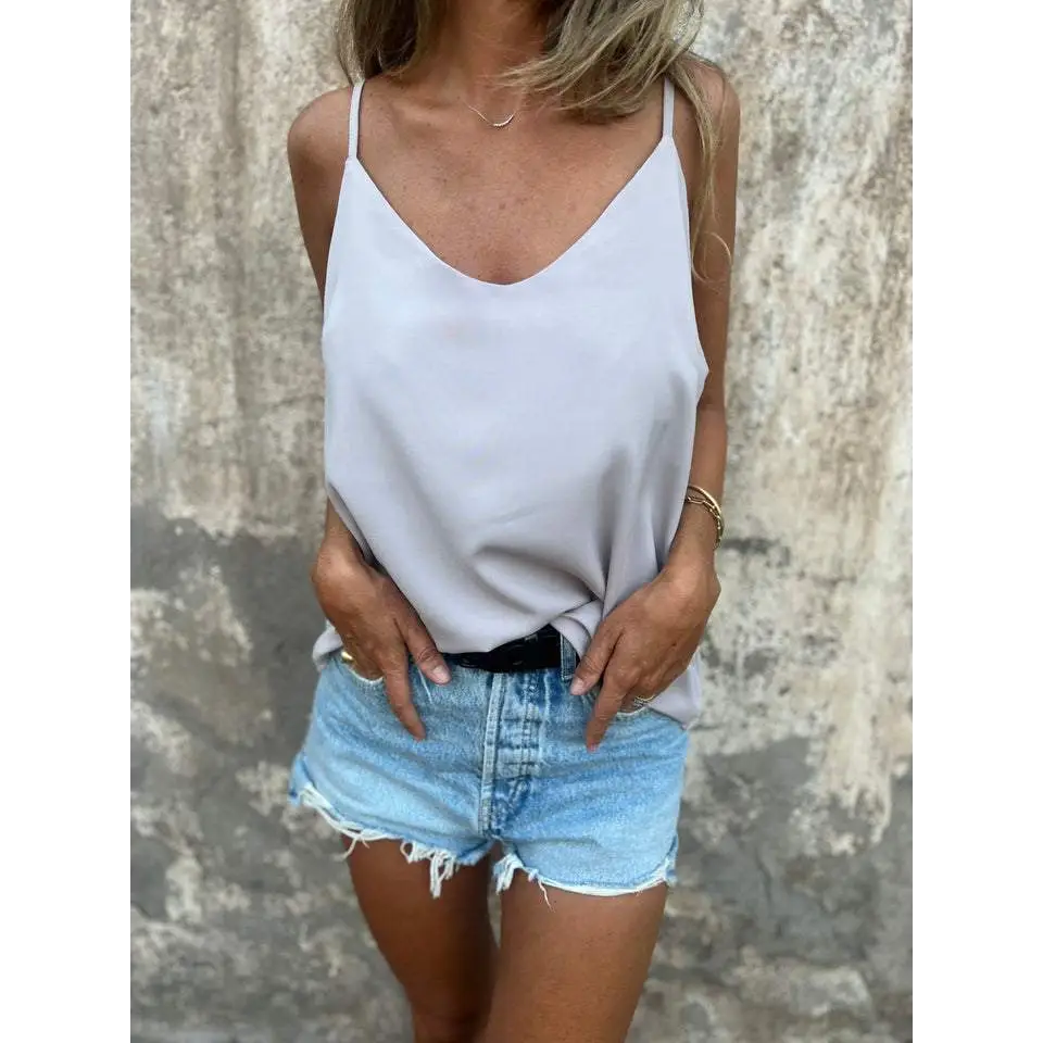 Top halter de cor sólida com decote em V