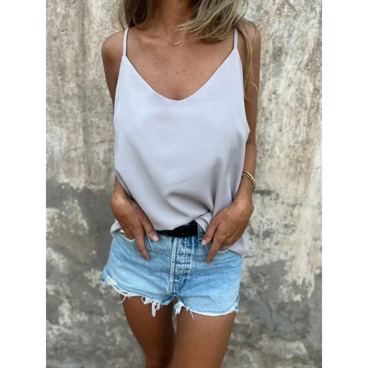 Top halter de cor sólida com decote em V