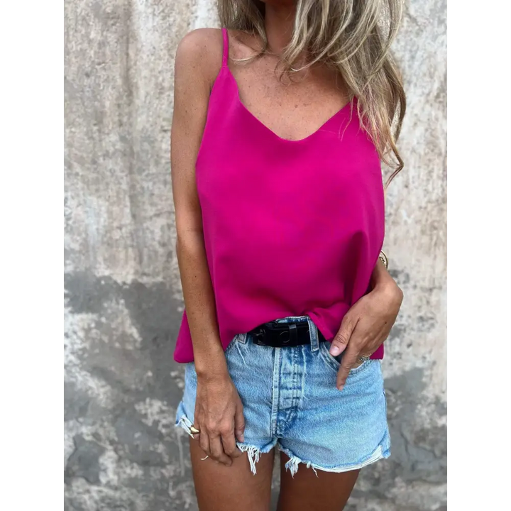 Top halter de cor sólida com decote em V