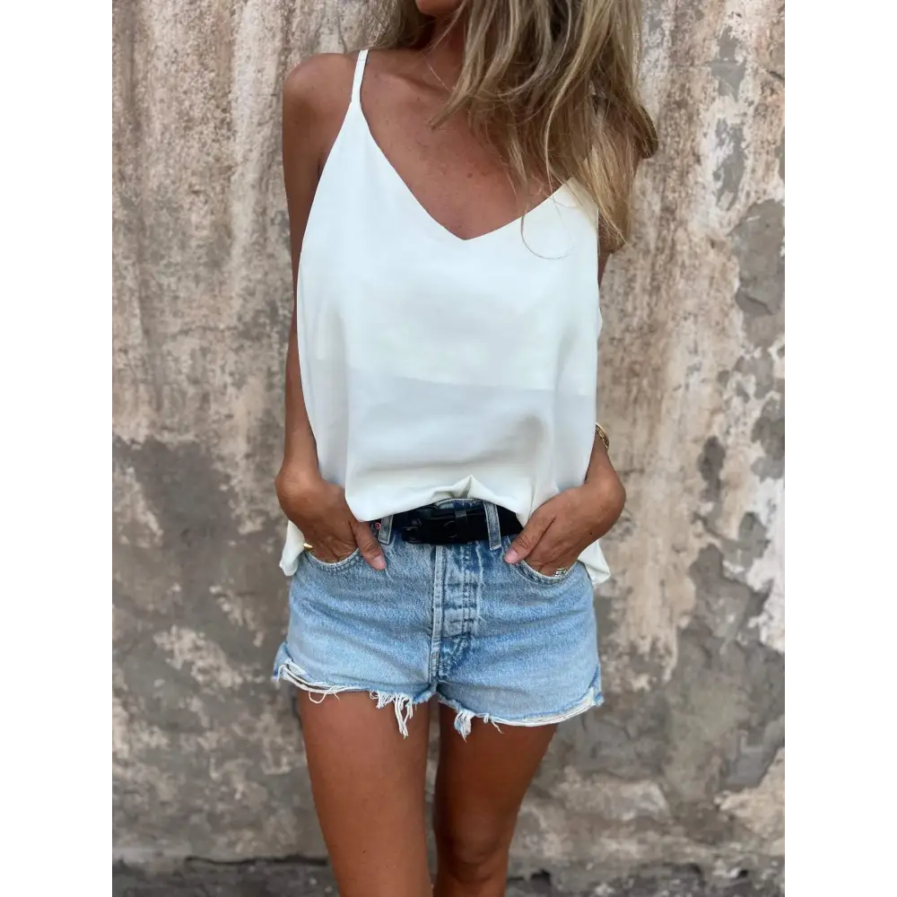 Top halter de cor sólida com decote em V