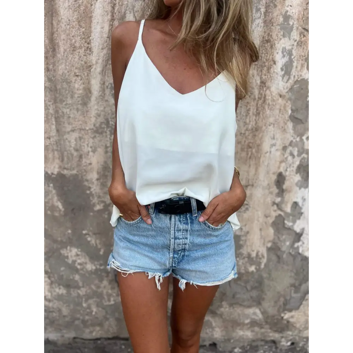 Top halter de cor sólida com decote em V