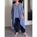Top longo feminino casual com decote em V e frente longa e costas curtas