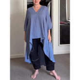 Top longo feminino casual com decote em V e frente longa e costas curtas