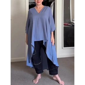 Top longo feminino casual com decote em V e frente longa e costas curtas