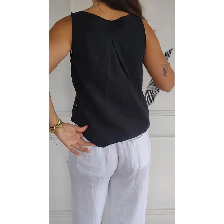 Top Sem Mangas de Algodão e Linho