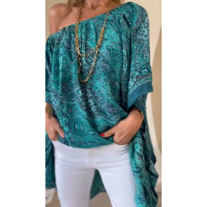 Top solto de ombro caído com manga de morcego