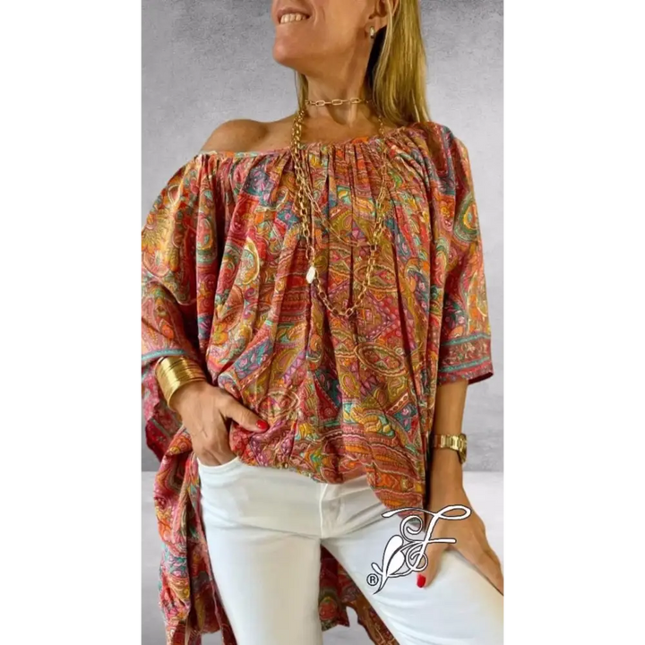 Top solto de ombro caído com manga de morcego