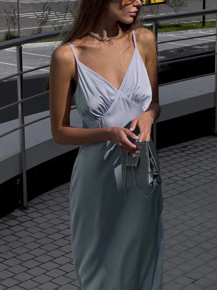 Vestido Acetinado Decote V Alcinha Anna