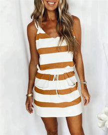 Vestido Feminino Listrado Regata Alça e Bolso