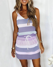 Vestido Feminino Listrado Regata Alça e Bolso