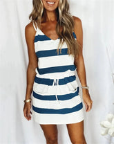 Vestido Feminino Listrado Regata Alça e Bolso