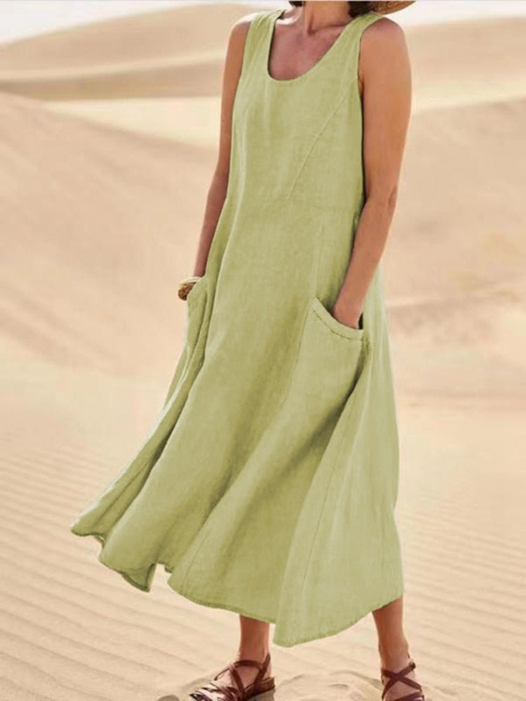 Vestido Feminino Regata Longo Linho