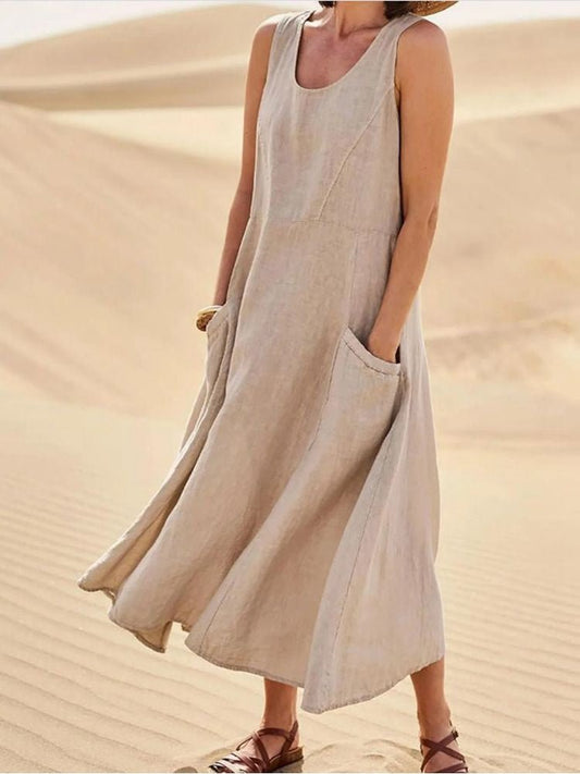 Vestido Feminino Regata Longo Linho